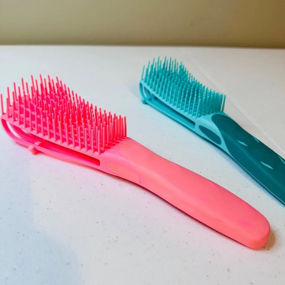 Detangling Hair Brush Set of 2 Pink & Green Flexible Bristles Tangle-Free Hair